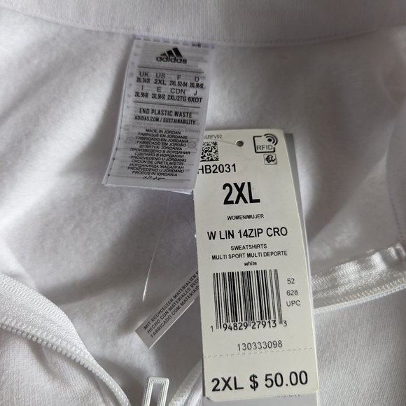 Adidas Sweater Womens White Crop Top Pullover Fleece Sweatshirt Sz.2XL - Picture 14 of 16